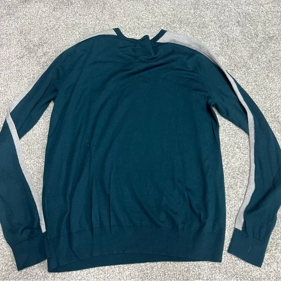 VINCE Sweater Men's Large Teal Gray V-Neck Knit Wool Striped Soft Pullover - Picture 7 of 8